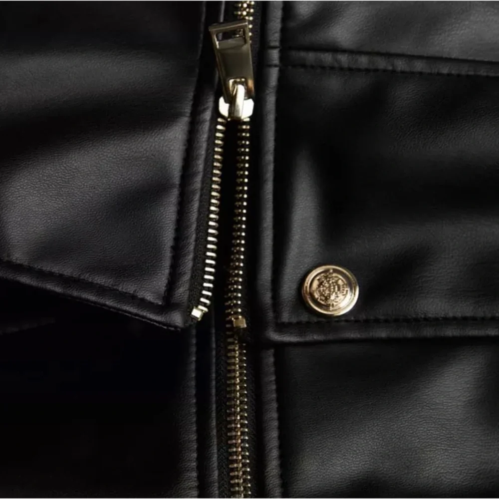 NWT ZARA Black 2 in 1 Faux Leather Snap Jacket Zip Crop Length Sz xs - Picture 16 of 16